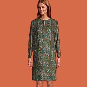 💚LANDS’ END! GORGEOUS! Cotton Poplin Split Neck Dress! “Forest Moss”